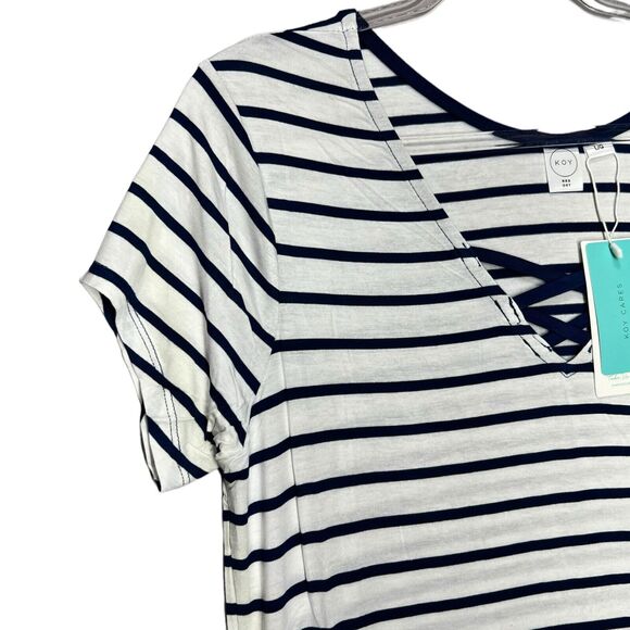 Nautical Stripe Dress Size M/L Swim Cover Up Criss Cross Back Coastal Preppy - Picture 2 of 10